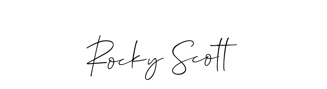 The best way (Allison_Script) to make a short signature is to pick only two or three words in your name. The name Rocky Scott include a total of six letters. For converting this name. Rocky Scott signature style 2 images and pictures png