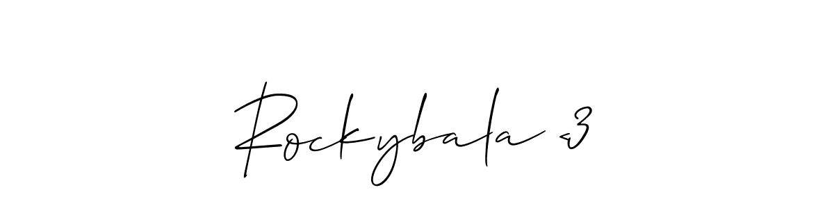 How to make Rockybala <3 name signature. Use Allison_Script style for creating short signs online. This is the latest handwritten sign. Rockybala <3 signature style 2 images and pictures png