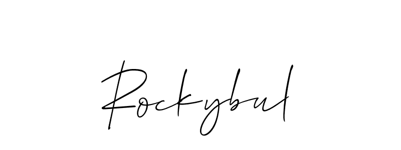 How to make Rockybul name signature. Use Allison_Script style for creating short signs online. This is the latest handwritten sign. Rockybul signature style 2 images and pictures png