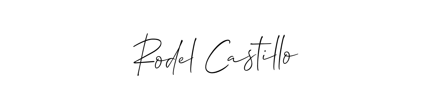 Use a signature maker to create a handwritten signature online. With this signature software, you can design (Allison_Script) your own signature for name Rodel Castillo. Rodel Castillo signature style 2 images and pictures png