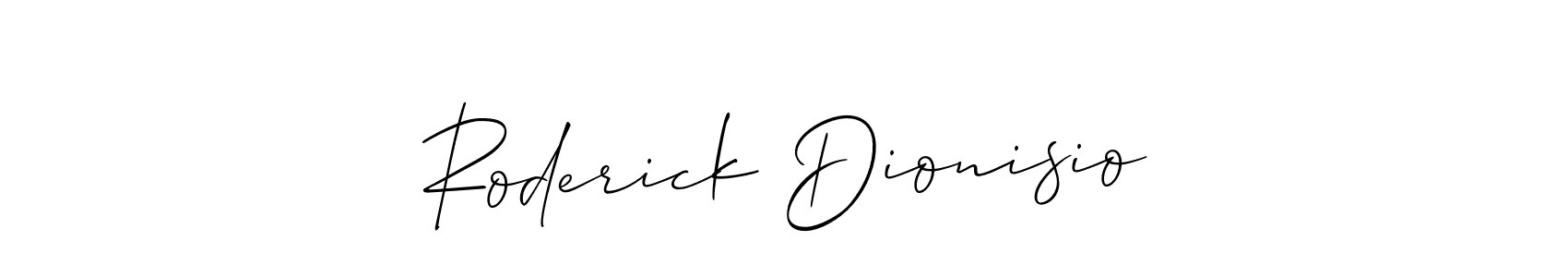 Allison_Script is a professional signature style that is perfect for those who want to add a touch of class to their signature. It is also a great choice for those who want to make their signature more unique. Get Roderick Dionisio name to fancy signature for free. Roderick Dionisio signature style 2 images and pictures png