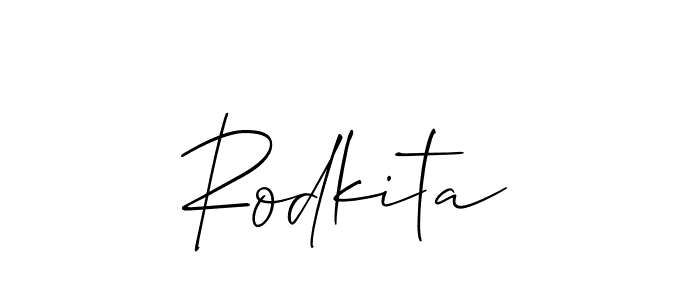 Use a signature maker to create a handwritten signature online. With this signature software, you can design (Allison_Script) your own signature for name Rodkita. Rodkita signature style 2 images and pictures png