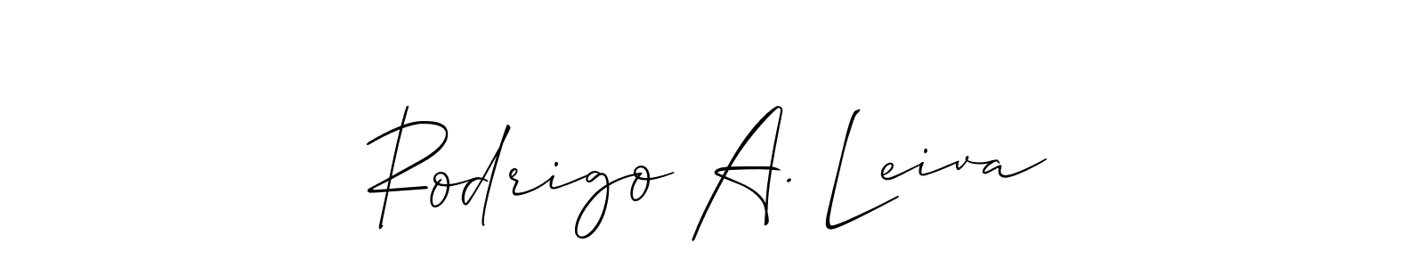 Also You can easily find your signature by using the search form. We will create Rodrigo A. Leiva name handwritten signature images for you free of cost using Allison_Script sign style. Rodrigo A. Leiva signature style 2 images and pictures png