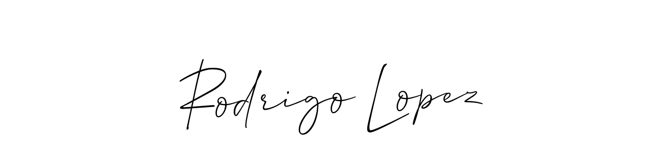The best way (Allison_Script) to make a short signature is to pick only two or three words in your name. The name Rodrigo Lopez include a total of six letters. For converting this name. Rodrigo Lopez signature style 2 images and pictures png