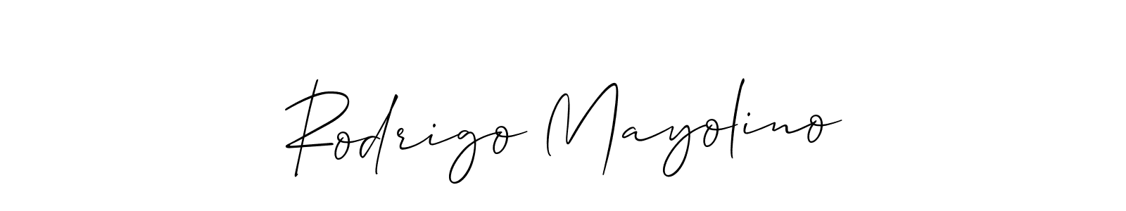 You should practise on your own different ways (Allison_Script) to write your name (Rodrigo Mayolino) in signature. don't let someone else do it for you. Rodrigo Mayolino signature style 2 images and pictures png