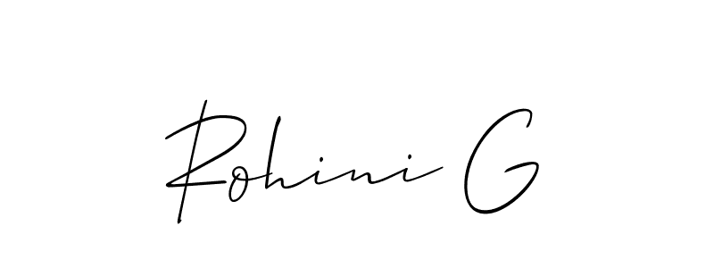 Also You can easily find your signature by using the search form. We will create Rohini G name handwritten signature images for you free of cost using Allison_Script sign style. Rohini G signature style 2 images and pictures png