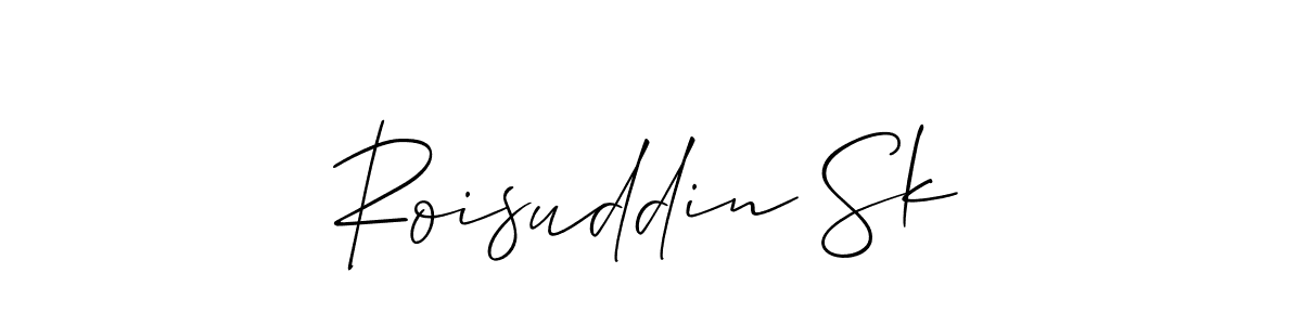 The best way (Allison_Script) to make a short signature is to pick only two or three words in your name. The name Roisuddin Sk include a total of six letters. For converting this name. Roisuddin Sk signature style 2 images and pictures png