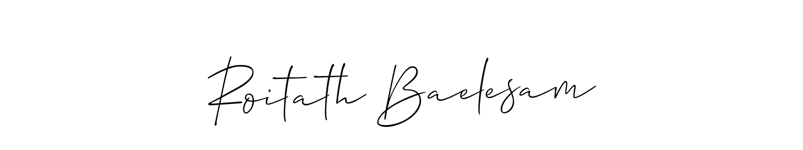 How to make Roitath Baelesam name signature. Use Allison_Script style for creating short signs online. This is the latest handwritten sign. Roitath Baelesam signature style 2 images and pictures png