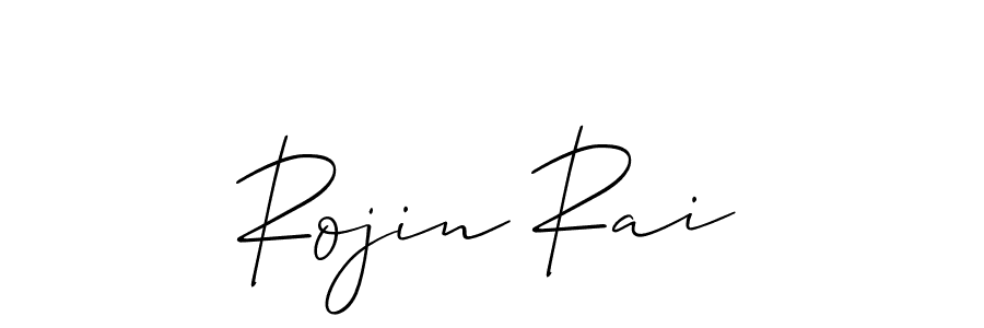 How to make Rojin Rai name signature. Use Allison_Script style for creating short signs online. This is the latest handwritten sign. Rojin Rai signature style 2 images and pictures png