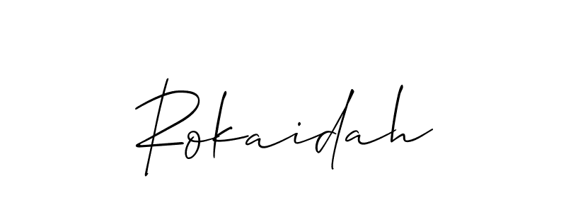 The best way (Allison_Script) to make a short signature is to pick only two or three words in your name. The name Rokaidah include a total of six letters. For converting this name. Rokaidah signature style 2 images and pictures png