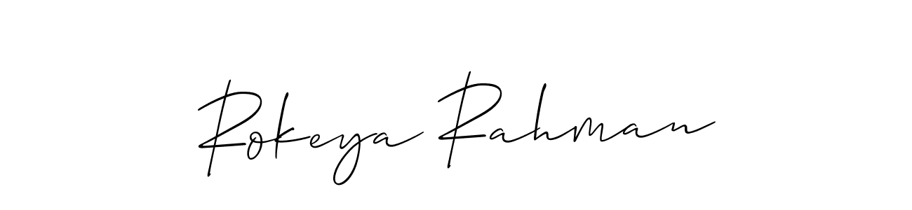 Create a beautiful signature design for name Rokeya Rahman. With this signature (Allison_Script) fonts, you can make a handwritten signature for free. Rokeya Rahman signature style 2 images and pictures png