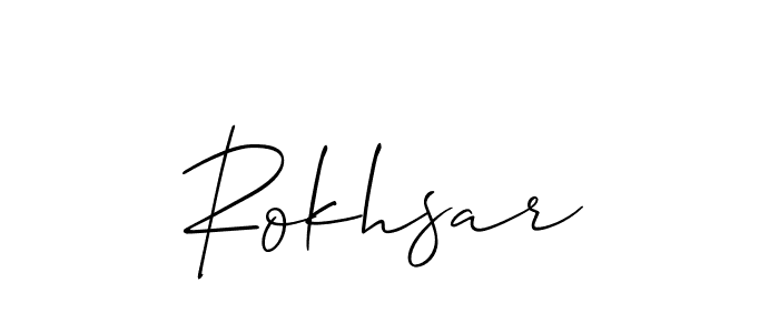 Create a beautiful signature design for name Rokhsar. With this signature (Allison_Script) fonts, you can make a handwritten signature for free. Rokhsar signature style 2 images and pictures png