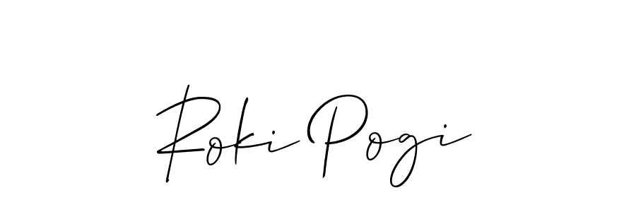 How to make Roki Pogi name signature. Use Allison_Script style for creating short signs online. This is the latest handwritten sign. Roki Pogi signature style 2 images and pictures png