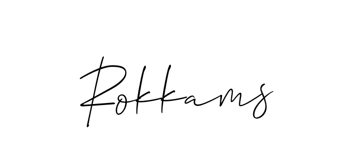 Use a signature maker to create a handwritten signature online. With this signature software, you can design (Allison_Script) your own signature for name Rokkams. Rokkams signature style 2 images and pictures png
