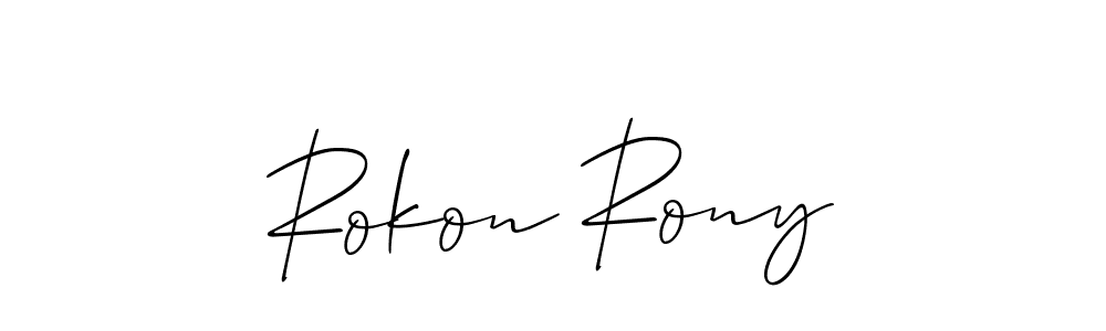 Use a signature maker to create a handwritten signature online. With this signature software, you can design (Allison_Script) your own signature for name Rokon Rony. Rokon Rony signature style 2 images and pictures png