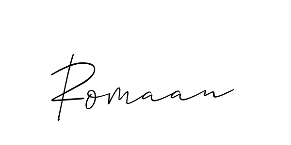 Use a signature maker to create a handwritten signature online. With this signature software, you can design (Allison_Script) your own signature for name Romaan. Romaan signature style 2 images and pictures png