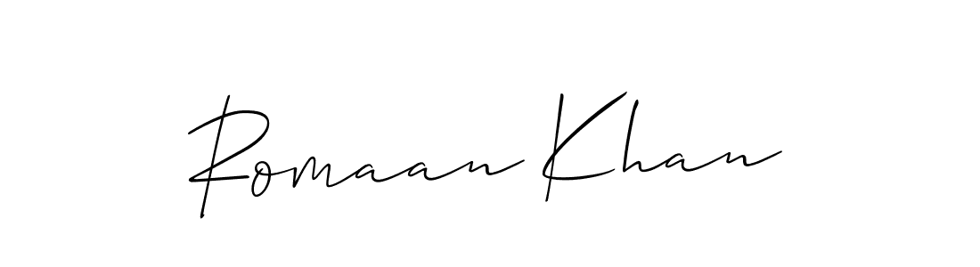 Also You can easily find your signature by using the search form. We will create Romaan Khan name handwritten signature images for you free of cost using Allison_Script sign style. Romaan Khan signature style 2 images and pictures png