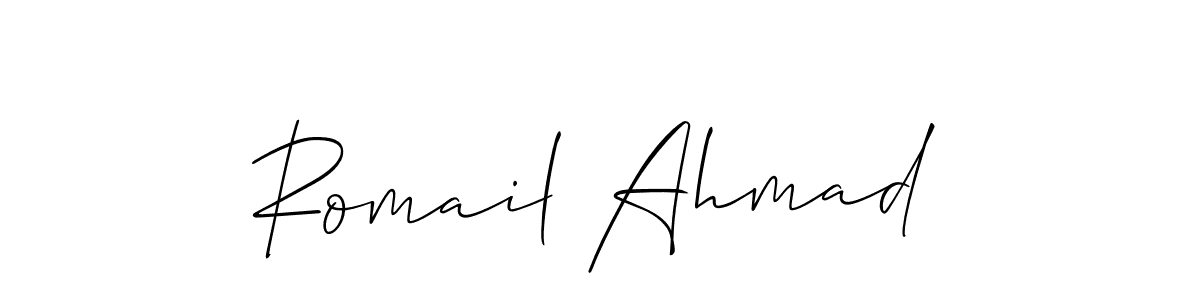 How to make Romail Ahmad name signature. Use Allison_Script style for creating short signs online. This is the latest handwritten sign. Romail Ahmad signature style 2 images and pictures png