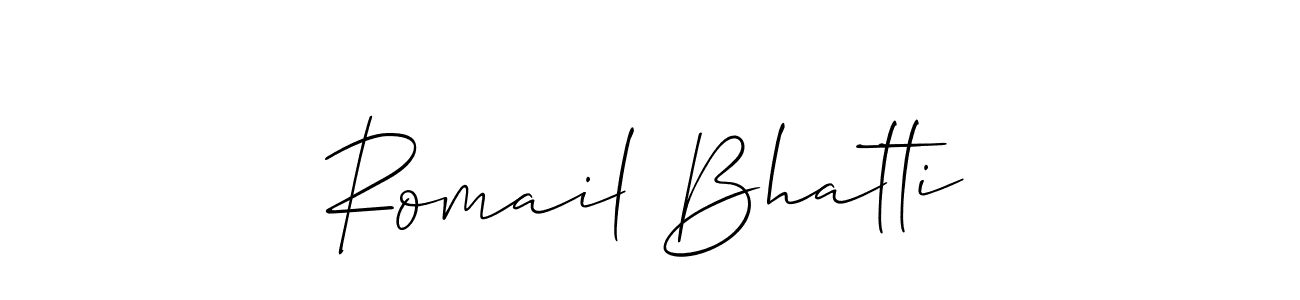 Use a signature maker to create a handwritten signature online. With this signature software, you can design (Allison_Script) your own signature for name Romail Bhatti. Romail Bhatti signature style 2 images and pictures png