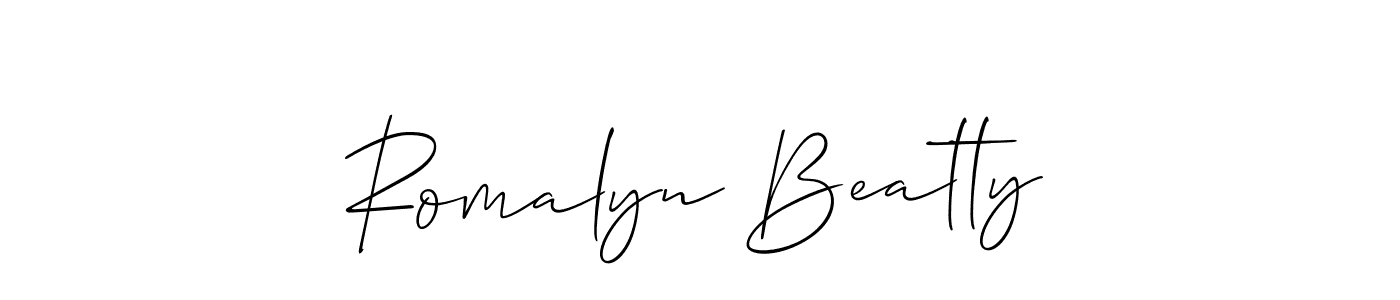 This is the best signature style for the Romalyn Beatty name. Also you like these signature font (Allison_Script). Mix name signature. Romalyn Beatty signature style 2 images and pictures png