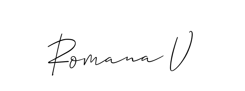 How to make Romana V signature? Allison_Script is a professional autograph style. Create handwritten signature for Romana V name. Romana V signature style 2 images and pictures png