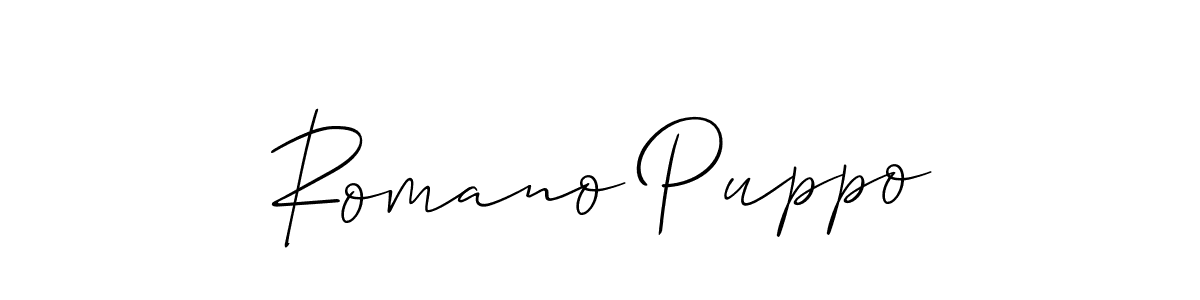 Create a beautiful signature design for name Romano Puppo. With this signature (Allison_Script) fonts, you can make a handwritten signature for free. Romano Puppo signature style 2 images and pictures png