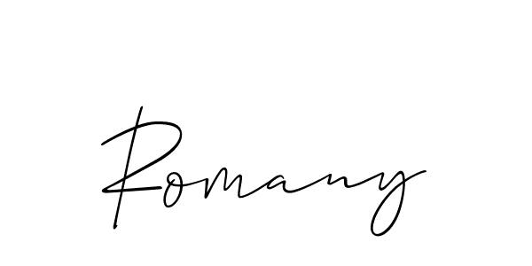 Design your own signature with our free online signature maker. With this signature software, you can create a handwritten (Allison_Script) signature for name Romany. Romany signature style 2 images and pictures png