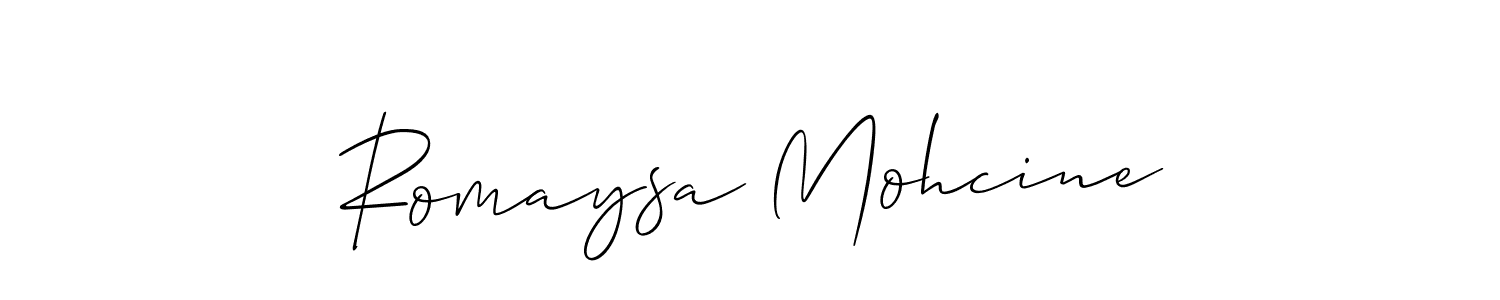 if you are searching for the best signature style for your name Romaysa Mohcine. so please give up your signature search. here we have designed multiple signature styles  using Allison_Script. Romaysa Mohcine signature style 2 images and pictures png