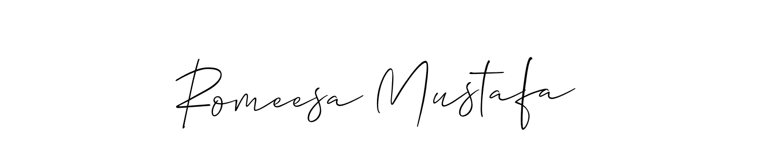 Also we have Romeesa Mustafa name is the best signature style. Create professional handwritten signature collection using Allison_Script autograph style. Romeesa Mustafa signature style 2 images and pictures png