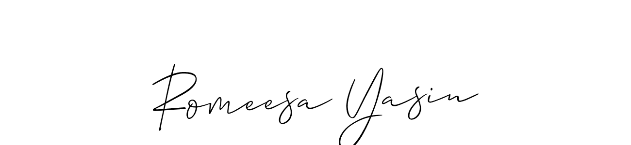 Allison_Script is a professional signature style that is perfect for those who want to add a touch of class to their signature. It is also a great choice for those who want to make their signature more unique. Get Romeesa Yasin name to fancy signature for free. Romeesa Yasin signature style 2 images and pictures png
