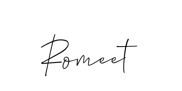 How to make Romeet name signature. Use Allison_Script style for creating short signs online. This is the latest handwritten sign. Romeet signature style 2 images and pictures png