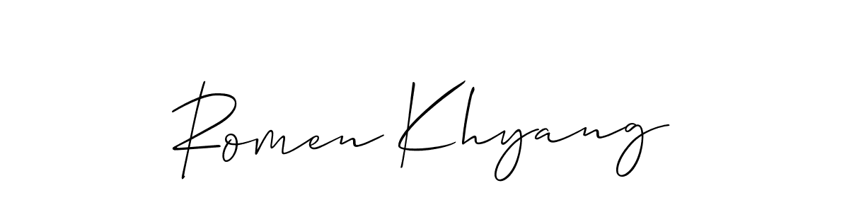 Allison_Script is a professional signature style that is perfect for those who want to add a touch of class to their signature. It is also a great choice for those who want to make their signature more unique. Get Romen Khyang name to fancy signature for free. Romen Khyang signature style 2 images and pictures png