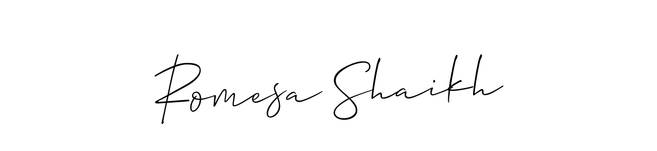 The best way (Allison_Script) to make a short signature is to pick only two or three words in your name. The name Romesa Shaikh include a total of six letters. For converting this name. Romesa Shaikh signature style 2 images and pictures png