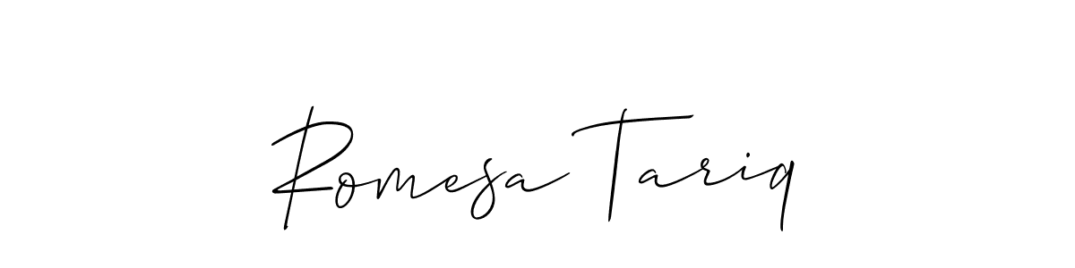 if you are searching for the best signature style for your name Romesa Tariq. so please give up your signature search. here we have designed multiple signature styles  using Allison_Script. Romesa Tariq signature style 2 images and pictures png