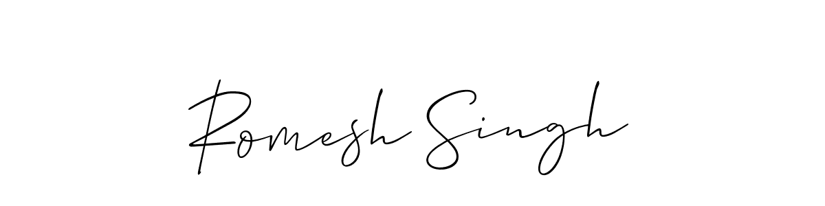 The best way (Allison_Script) to make a short signature is to pick only two or three words in your name. The name Romesh Singh include a total of six letters. For converting this name. Romesh Singh signature style 2 images and pictures png