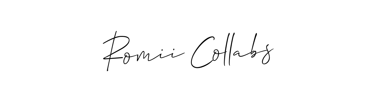 Use a signature maker to create a handwritten signature online. With this signature software, you can design (Allison_Script) your own signature for name Romii Collabs. Romii Collabs signature style 2 images and pictures png