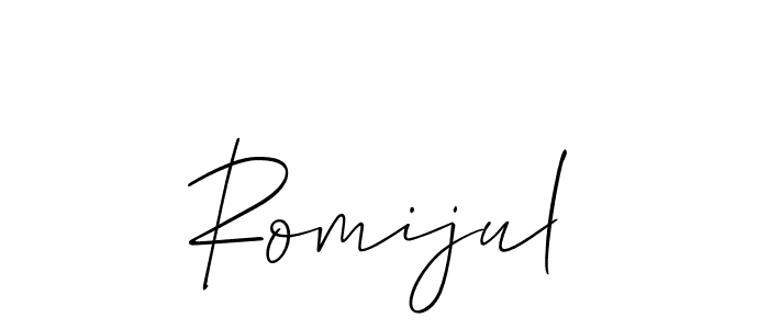 How to make Romijul name signature. Use Allison_Script style for creating short signs online. This is the latest handwritten sign. Romijul signature style 2 images and pictures png