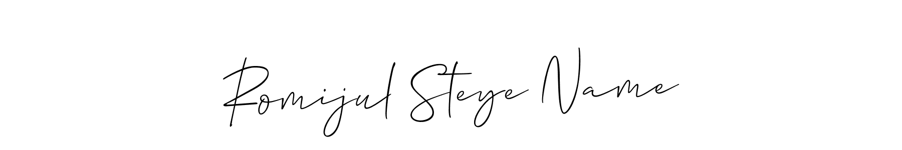 The best way (Allison_Script) to make a short signature is to pick only two or three words in your name. The name Romijul Steye Name include a total of six letters. For converting this name. Romijul Steye Name signature style 2 images and pictures png