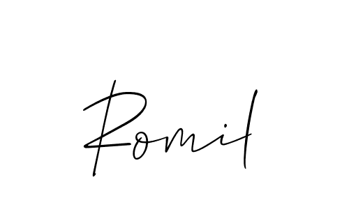 How to Draw Romil signature style? Allison_Script is a latest design signature styles for name Romil. Romil signature style 2 images and pictures png