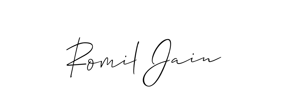 Make a beautiful signature design for name Romil Jain. With this signature (Allison_Script) style, you can create a handwritten signature for free. Romil Jain signature style 2 images and pictures png