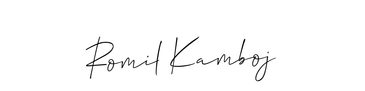 Make a beautiful signature design for name Romil Kamboj. With this signature (Allison_Script) style, you can create a handwritten signature for free. Romil Kamboj signature style 2 images and pictures png