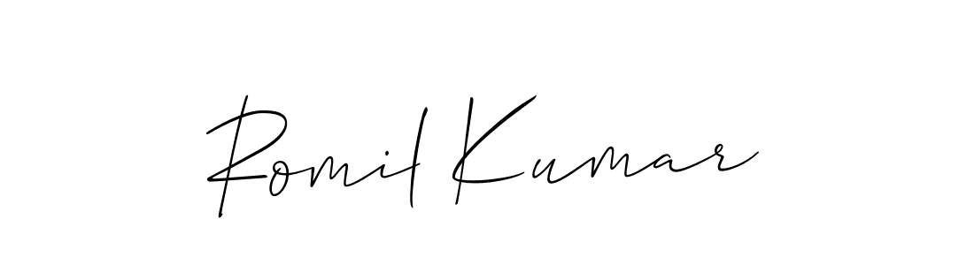 Use a signature maker to create a handwritten signature online. With this signature software, you can design (Allison_Script) your own signature for name Romil Kumar. Romil Kumar signature style 2 images and pictures png