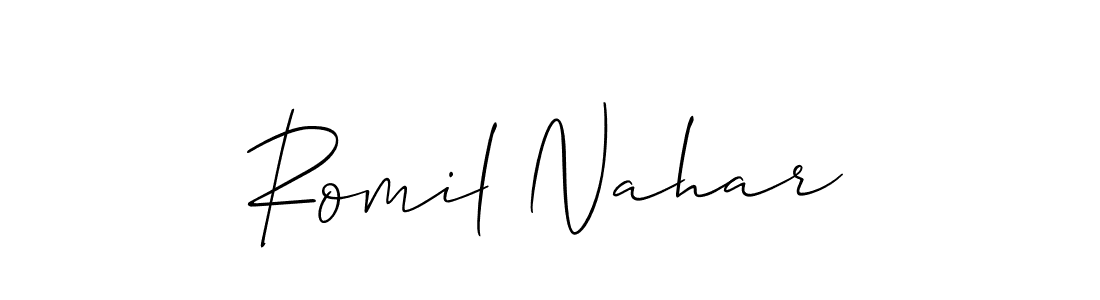 Make a beautiful signature design for name Romil Nahar. With this signature (Allison_Script) style, you can create a handwritten signature for free. Romil Nahar signature style 2 images and pictures png