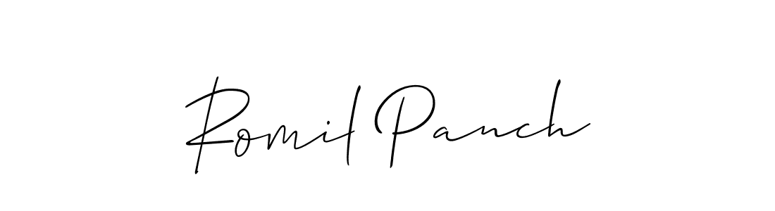 Create a beautiful signature design for name Romil Panch. With this signature (Allison_Script) fonts, you can make a handwritten signature for free. Romil Panch signature style 2 images and pictures png