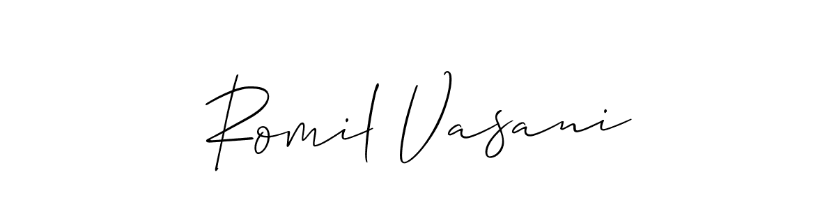 Also we have Romil Vasani name is the best signature style. Create professional handwritten signature collection using Allison_Script autograph style. Romil Vasani signature style 2 images and pictures png