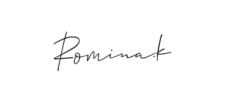 Allison_Script is a professional signature style that is perfect for those who want to add a touch of class to their signature. It is also a great choice for those who want to make their signature more unique. Get Romina.k name to fancy signature for free. Romina.k signature style 2 images and pictures png