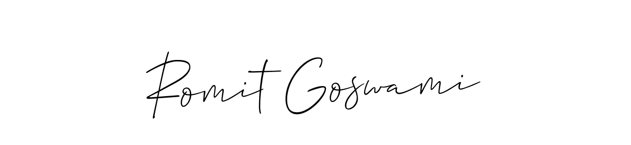 It looks lik you need a new signature style for name Romit Goswami. Design unique handwritten (Allison_Script) signature with our free signature maker in just a few clicks. Romit Goswami signature style 2 images and pictures png