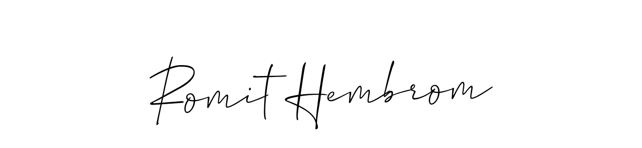 if you are searching for the best signature style for your name Romit Hembrom. so please give up your signature search. here we have designed multiple signature styles  using Allison_Script. Romit Hembrom signature style 2 images and pictures png