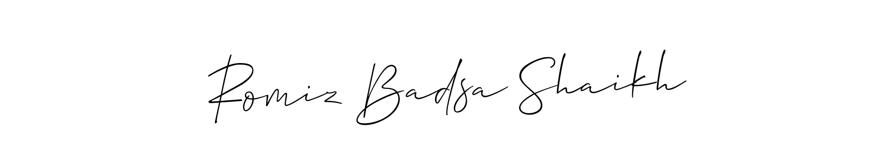 Allison_Script is a professional signature style that is perfect for those who want to add a touch of class to their signature. It is also a great choice for those who want to make their signature more unique. Get Romiz Badsa Shaikh name to fancy signature for free. Romiz Badsa Shaikh signature style 2 images and pictures png