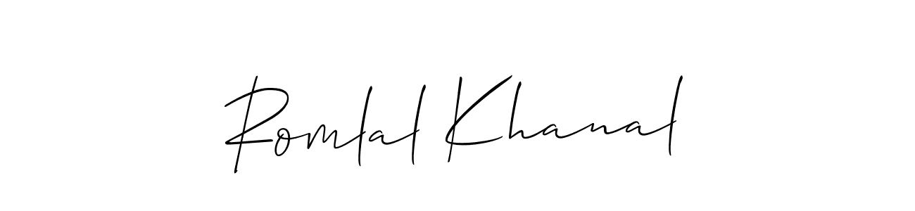 Create a beautiful signature design for name Romlal Khanal. With this signature (Allison_Script) fonts, you can make a handwritten signature for free. Romlal Khanal signature style 2 images and pictures png